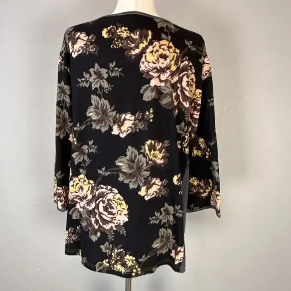 Little Journeys Chicago Womens Luna Top Shirt Size M Boho Floral Jersey Cotton - Picture 7 of 9